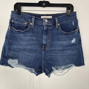 Levi's Women High Rise Denim Jean Shorts 31 Regular Fit Raw Hem Distressed Jort